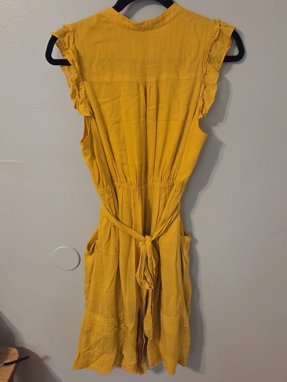 Odille Womens Yellow Pleated Ruffle Tier Hem Summer Dress Sz 4 - Picture 3 of 8